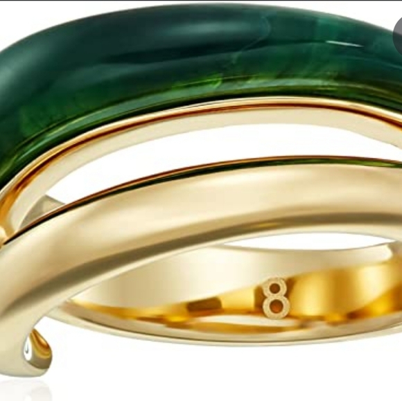 MK Autumn Luxe Green & Gold-Tone Bypass Ring - Picture 1 of 9